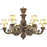 C173-WCH 11 By Artdemexico - Wood Lighting Collection Collection Aged Pecan Finish Carved Wood and Wrought Iron Chandelier